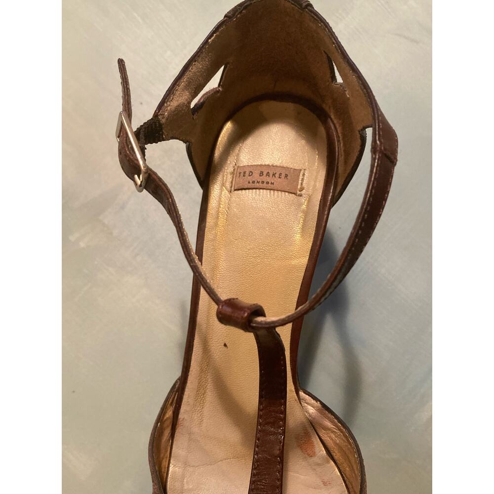 Ted Baker T-Strap Heels Vintage 00s 1940's Vibe ~ Leather & Satin! Sz 40 - Picture 6 of 10